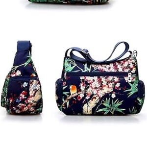 Crossbody Bags for Women Nylon Shoulder Bag Floral Multi-Pocket handbag